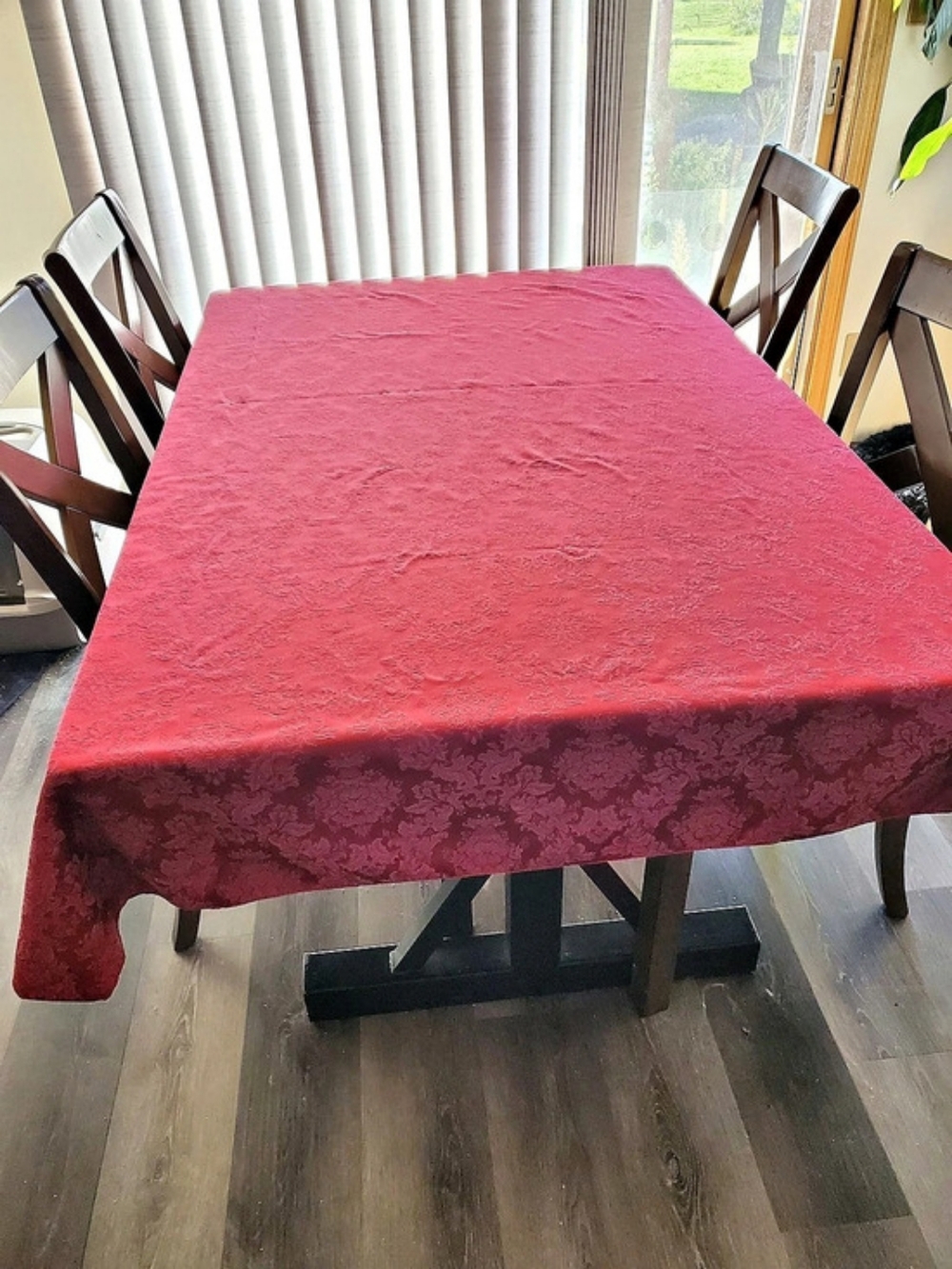 Burgany Damask Print Tablecloth Vintage